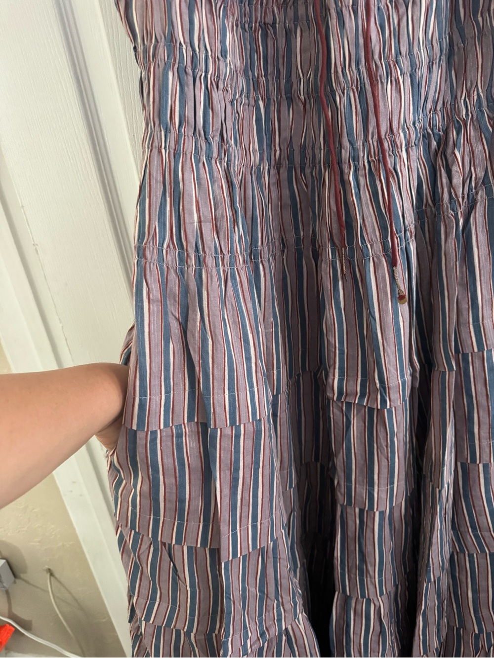 Free People Striped Tiered Maxi Dress in Dusty Rose, Blue & Cream - Picture 5 of 8